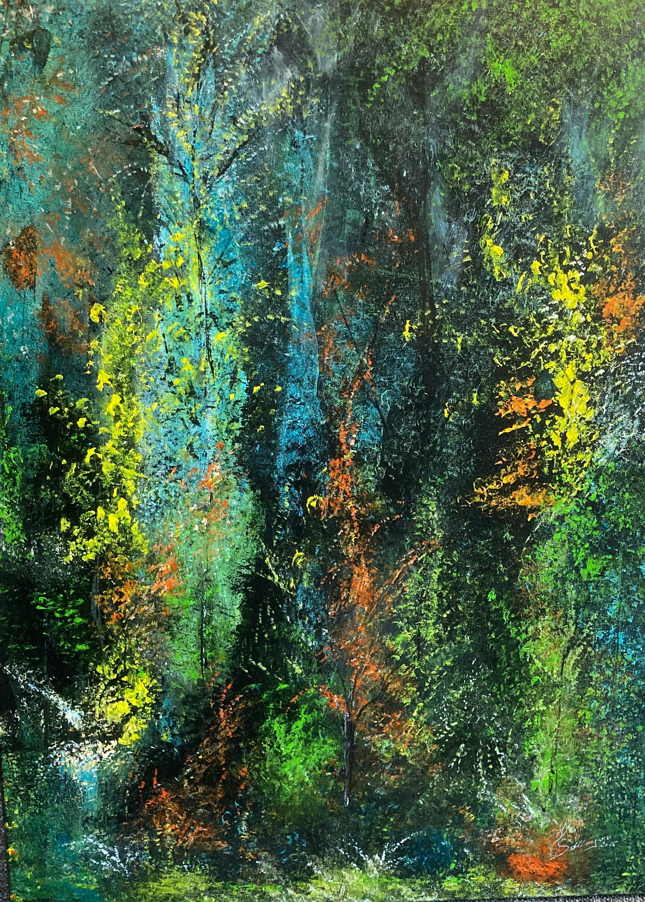 Billede nr. 102
"Skovens farver" En abstrakt fantasi malet med olie på lærred. Billedet måler 60 cm x 80 cm. Pris 2800 Dkr